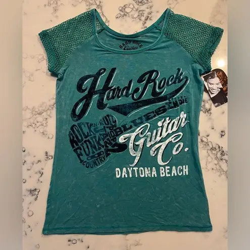 Hard Rock Cafe New Hard Rock Guitar Company Daytona Beach T-Shirt Woman's XS Mesh Sleeve