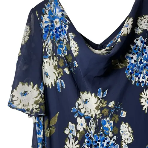 Roaman’s Roaman's Floral Sequin Flutter Sleeve Gown Handkerchief Hem maxi dress 24w