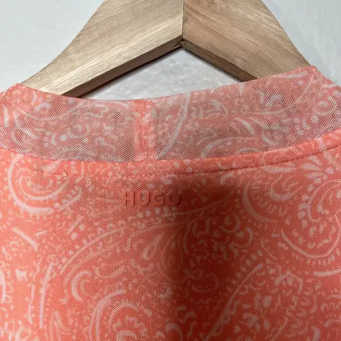 Hugo Boss Womens Nasusi Long Sleeve Orange Stretch Mesh Paisley Midi Dress Large