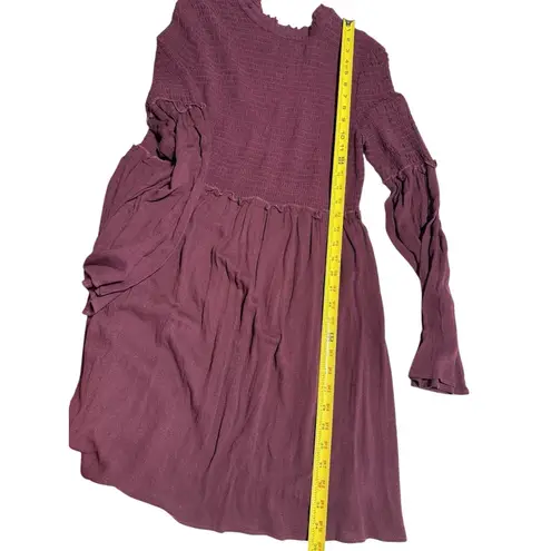 Clover + Scout  XL Smocked Mock Neck Ruffle Bell Sleeve Mini Dress Purple‎
