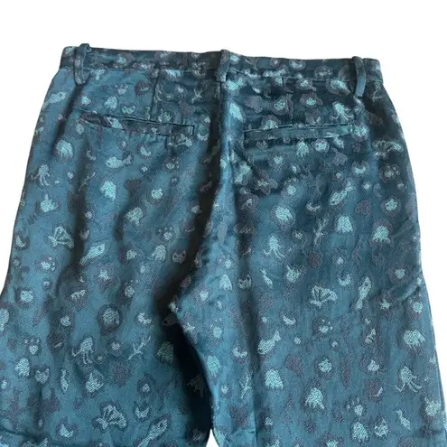 Tsumori Chiatso Cropped Length Slacks Pants Teal Print Trousers Size 10 Women's Green