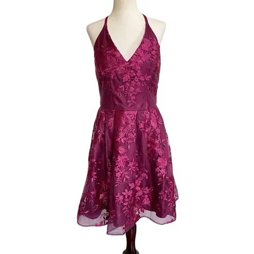 BCX Womens Juniors Embroidered Mini Fit & Flare Magenta Dress 11
