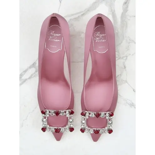 Roger Vivier Brochamour Crystal Heart Buckle Pointed Toe Pump Pink Size 6.5