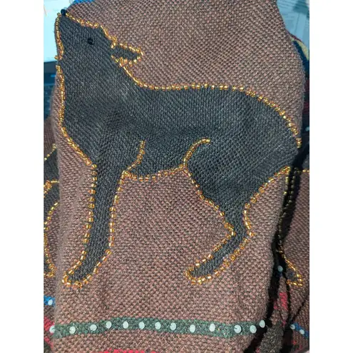 Vintage Painted Pony Moose Bear Coyote Print Cropped Tapestry Jacket Beaded Size undefined