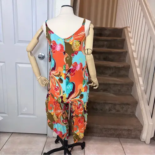IVY STREET Sz Small Wide Leg Jumpsuit Romper Spaghetti Tropical Floral Pockets Blue