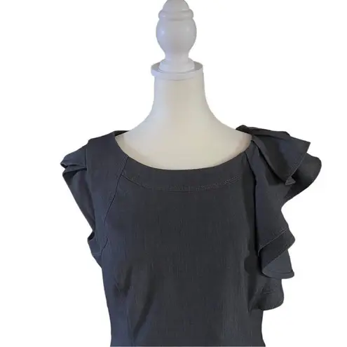 Ellen Tracy Grey Fitted Ruffle Flutter Sleeveless Crewneck Top Size 8