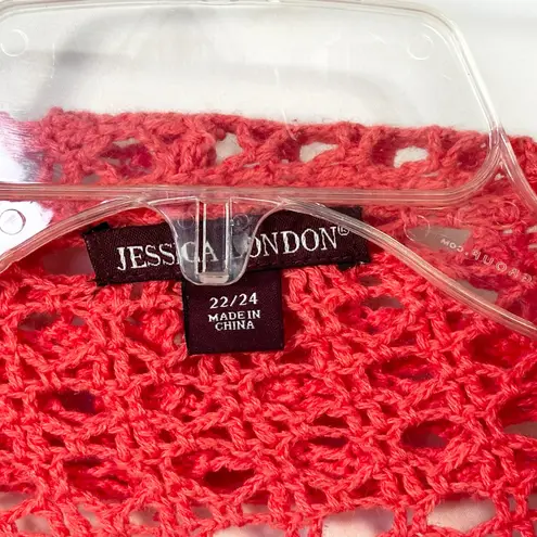 Jessica London Plus Size 22/24 Cardigan Pink Open Knit Sweater Shrug Duster 161