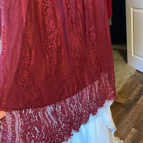 Merokeety V Neck Lace Wine ColorWedding Dress Bridesmaid Cocktail Maxi Dress