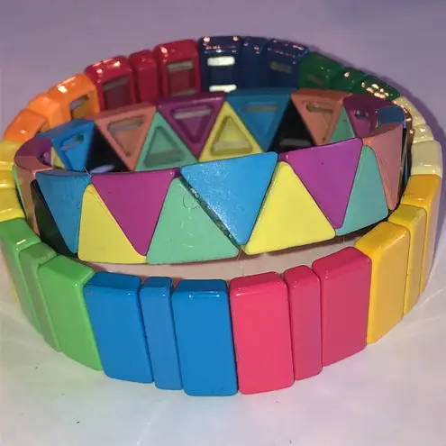 Colorful Boho Retro Geometric Metal Stretch Bracelets Red