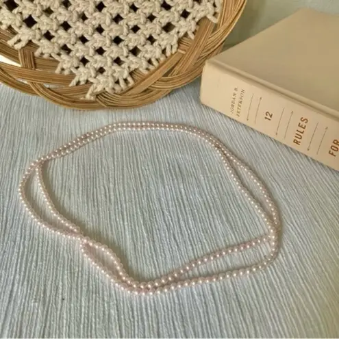 Petite Pink Pearl Necklace Vintage “Jennie” Long Soft Feminine Classic Elegant