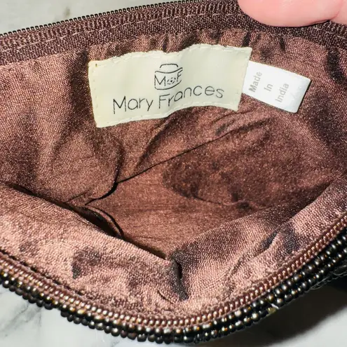 Mary Frances Brown Gold Beaded Cross Phone Bag Handbag Purse Crossbody Clutch