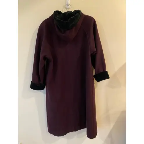 Herman Kay Women's Wool Blend Coat 8P Hooded Button Front Plum Purple Red