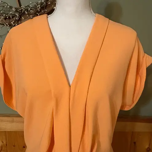 Boston Proper V-Neck Midi Dress size L darker peach color than pictures