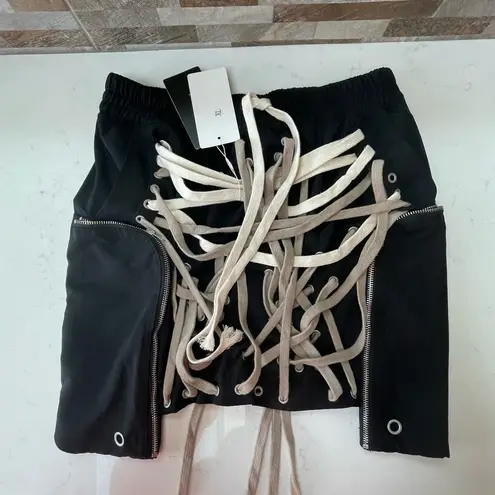 Two TWIN STYLE LACED TIED ROPE MINI SKIRT Grunge Goth Whimsigoth style Sz XL Black