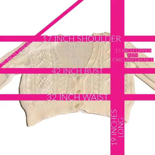 EL JEUNE VINTAGE JAPANESE CREAMY WHITE POMPOM ACCENT V NECK CARDIGAN SWEATER (L) Size L