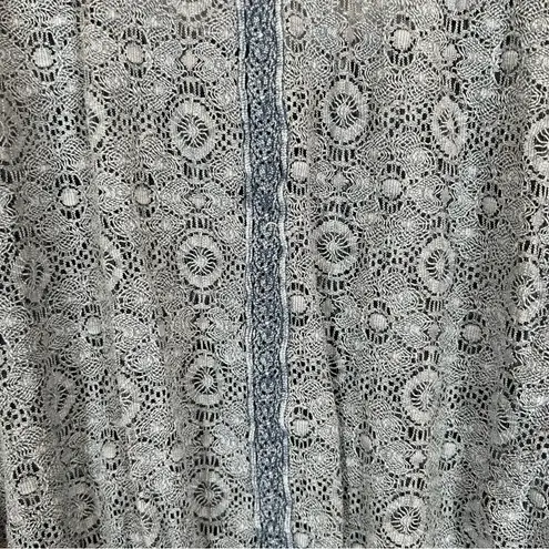 Queen Moda Women’s Blue Gray Smocked Cotton Lace Short Sleeve Blouse S