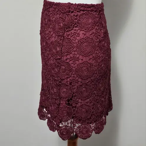 Soulmates Maroon Scalloped Lace Mini Skirt Size 11