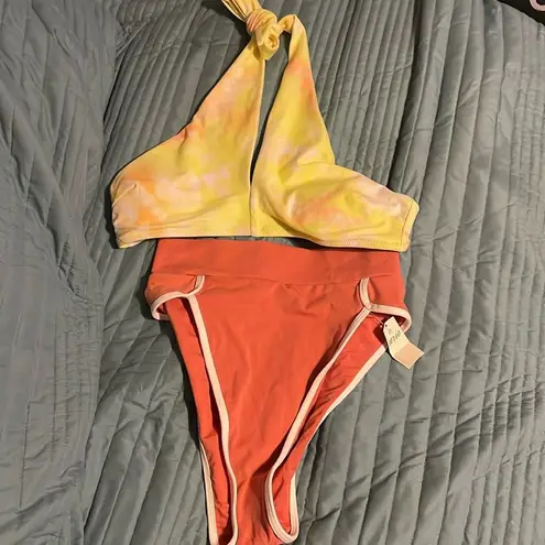 Aerie NWT  Bikini High Rise Bottoms and Yellow Halter Top Size Small Beach Swim - Image 1