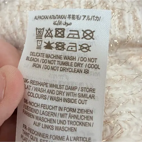 Boden USA Boden Oversized V Neck Cable Knit Pullover Cream Metallic Sweater Size 14