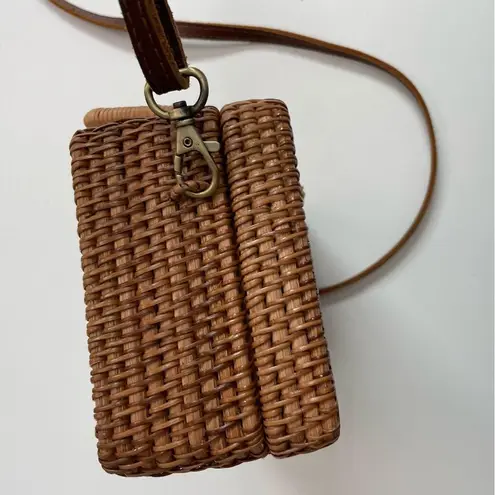 Wicker Case Purse Mini Crossbody Convertible Leather Strap Rattan Picnic Chest Brown