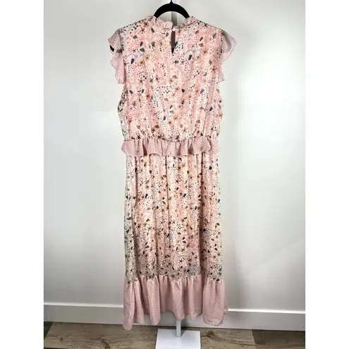 Ellison Floral Ruffle Midi Dress Sz Large Cottagecore Garden Girl Boho Polka Dot