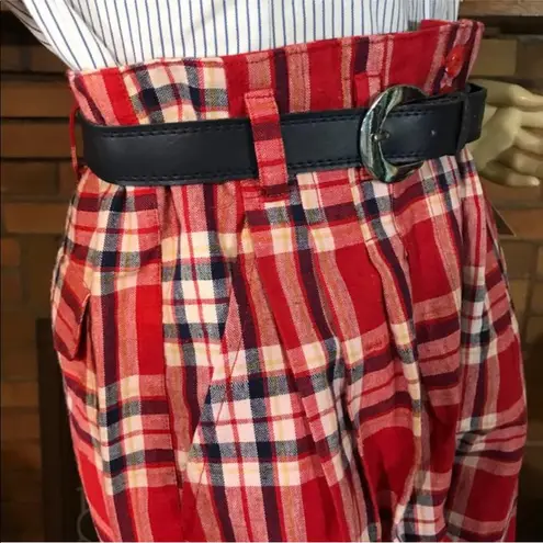 JJ FARGO RED & BLUE PLAID PLEATED VINTAGE SHORTS WITH BELT NWT (11/12/M) Size M