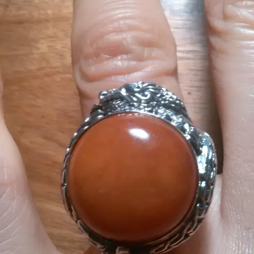 Bali Legacy Red Jade Sterling Silver Dragon Ring (Size 7)
