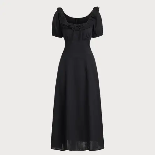 Rihoas Black Embroidery Puffed Sleeve Maxi Dress Size L