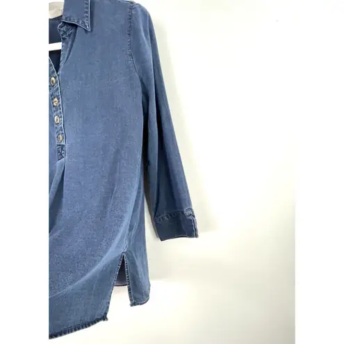 Soft Surroundings HUTTON Tencel Popover Denim Chambray Button Back Small