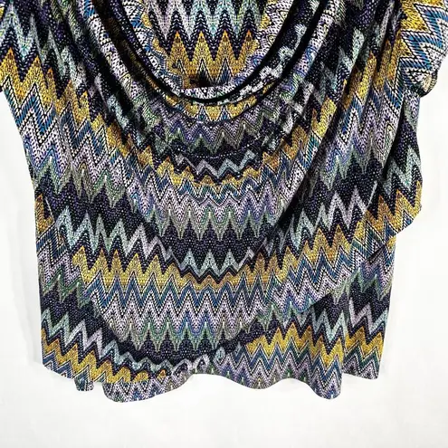 Dress Barn  Plus Size 1X Top Chevron Purple Blue Drape Neck Short Sleeve 1058