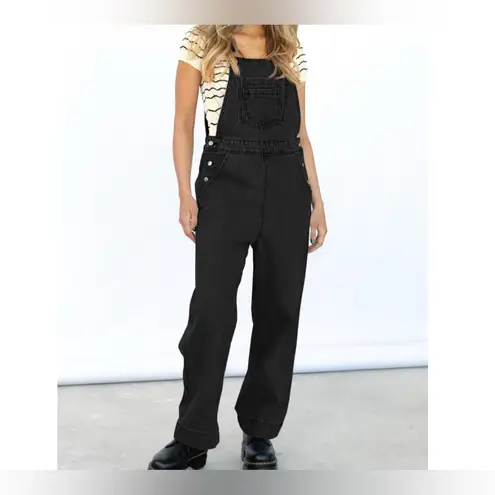 NWT Cicy Bell Black Bib Denim Overalls Loose Fit Wide Leg Jumpsuit, Large Size undefined