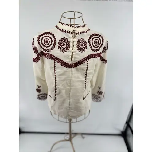 MiH Jeans Edelson Embroidered Peasant Boho Blouse Shirt Womens Size Small