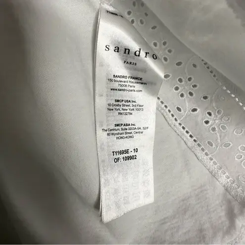 Sandro Paris White Eyelet Sleeve Women's Top Short Sleeve Size 10