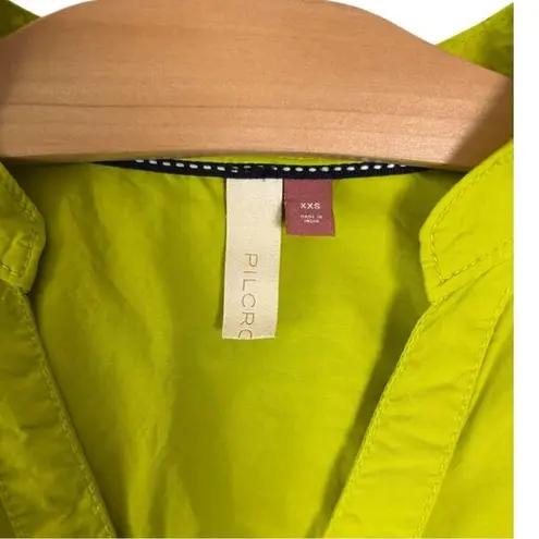 Pilcro Drawstring Poplin Blouse Green Button-Up Ruched Sleeve Oversized sz XXS