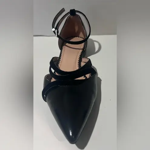 INCH2 Leather Strappy Pointed Toe Velvet Strap Ballet Flats EU Size 36 (US 5.5) Black
