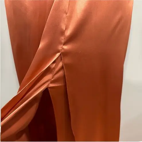 Ciré A Division of Landa Flame Orange Plunge Neck Halter Gown 16 Y2K