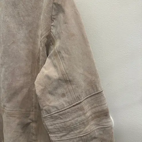 Weather Tamer VTG 90s Beige Suede Faux Fur Shearling Coat Aviator Pilot Sz Large Tan