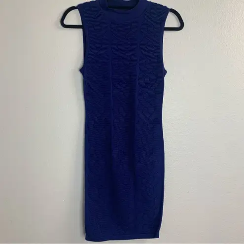 Karen Millen Blue Knit Bodycon Cable Knit Design Dress XS