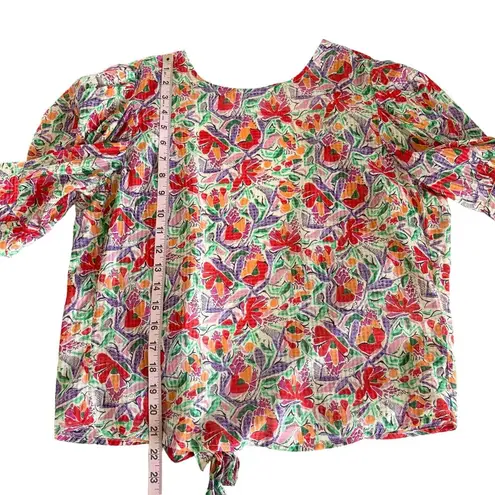 Ba&sh Amael Multicolor Floral Print Puff Sleeve Round Neck Blouse Size Medium
