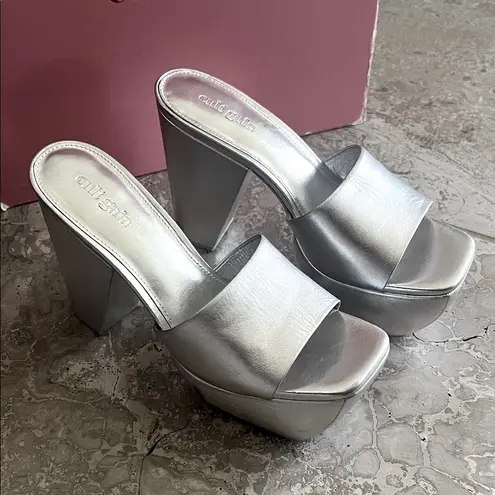 Cult Gaia Nadia Platform Sandals in Shiny Silver, NWT, Size EU 37