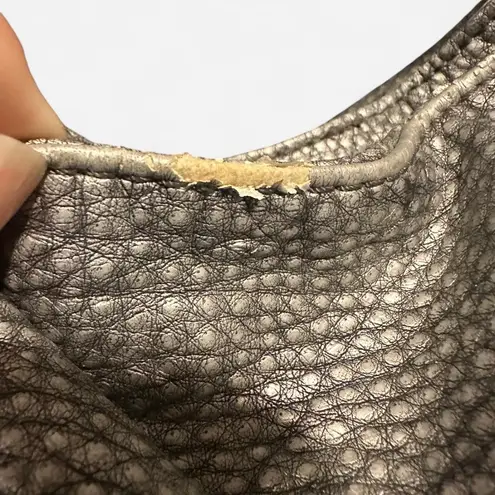 Y2K silver faux leather boho chic hobo satchel, slouchy shoulder bag