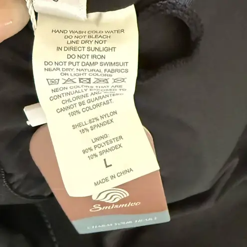 Retro Swim Ruched One Piece Tummy Control Bathing Suit Black White Pool Beach Size L