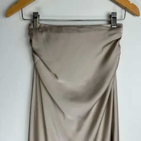 ZARA NWT  Satin Midi Skirt Sz XS Champagne Ruched Pleated High Rise Waist