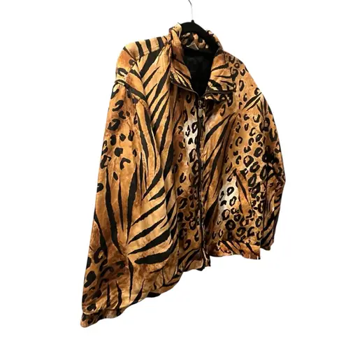 Vintage 90's FUDA International Silk Size Large Leopard Print Jacket Full Zip Brown