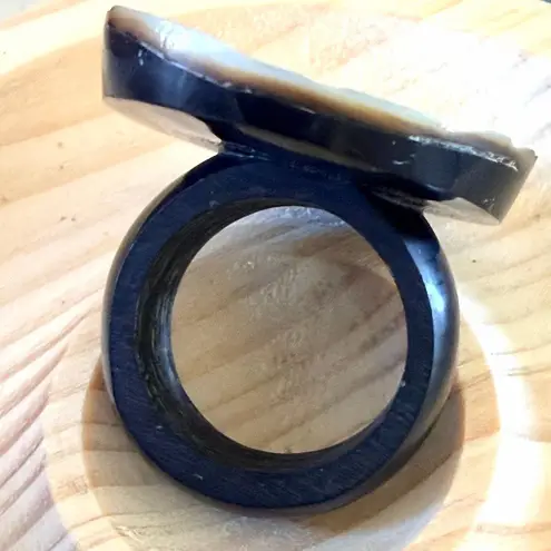 Artisan Carved Mother of Pearl & Black Horn Statement Ring
