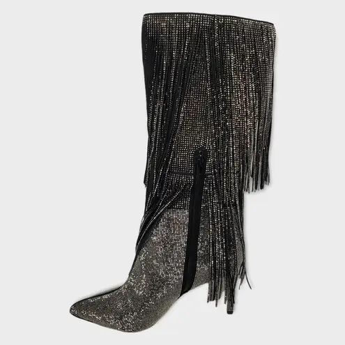 INC International Concepts Is Black and Silver Bling Fringe Heeled Boots Size 9M