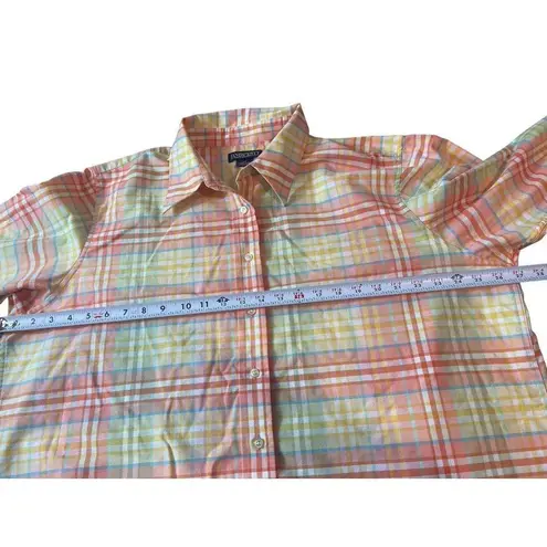 Land’s End Button Up Long Sleeve Spring Colors Orange Yellow Plaid Shirt 2x