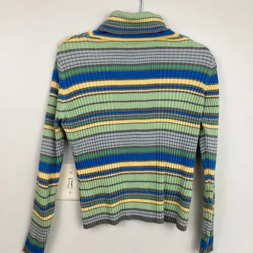 Valerie Stevens Y2K Women M Petite FLAW Multicolor Stripe Ribbed Turtleneck Slim