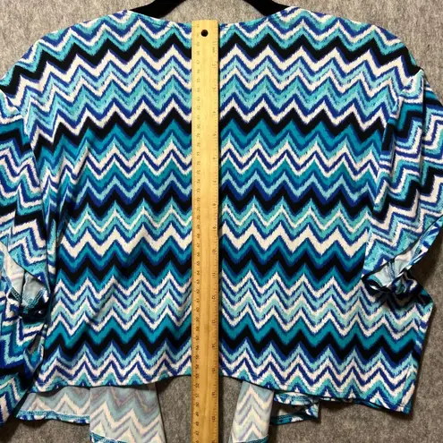 AGB Dress Woman Blue Chevron Print Tie Front Crop Shrug Cardigan Top 20W