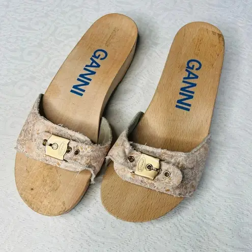 Ganni x Dr. Scholl's Beige Floral Clogs Size 9 Adjustable Buckle Retro Style